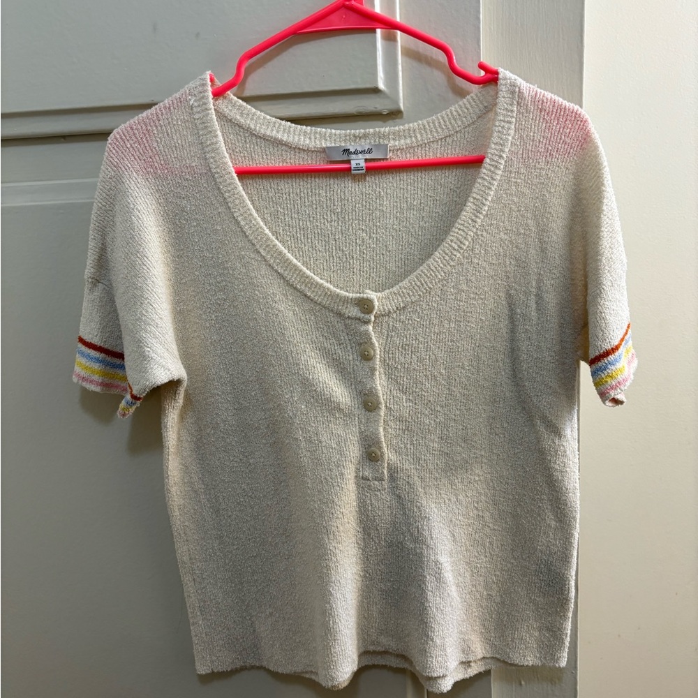 Madewell Henley Sweater Tee in Rainbow Stripe XS